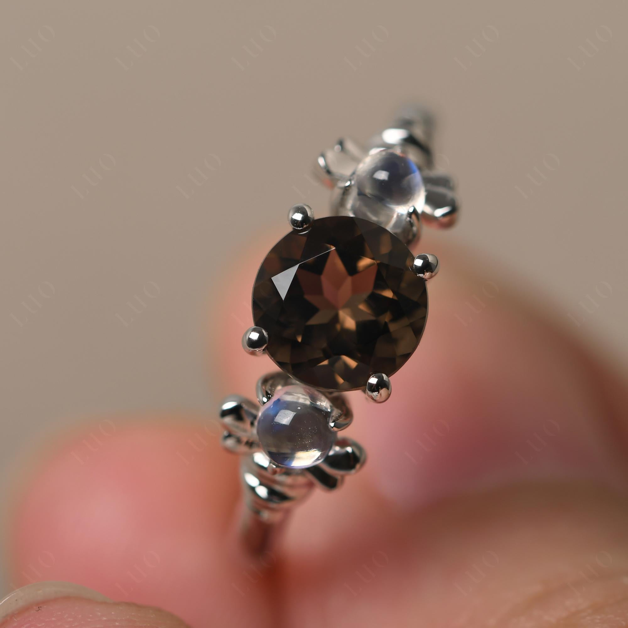 Moonstone and Smoky Quartz Bee Ring - LUO Jewelry