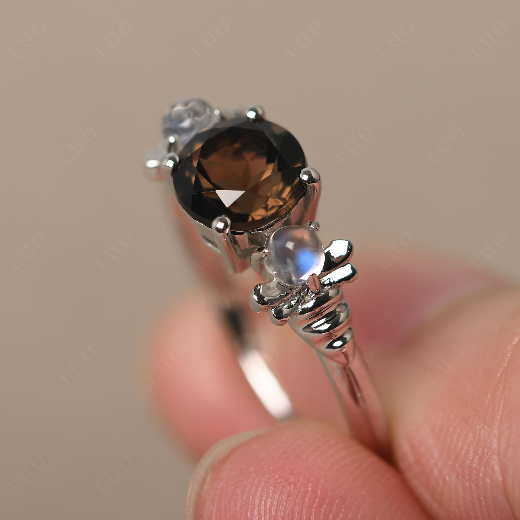 Moonstone and Smoky Quartz Bee Ring - LUO Jewelry