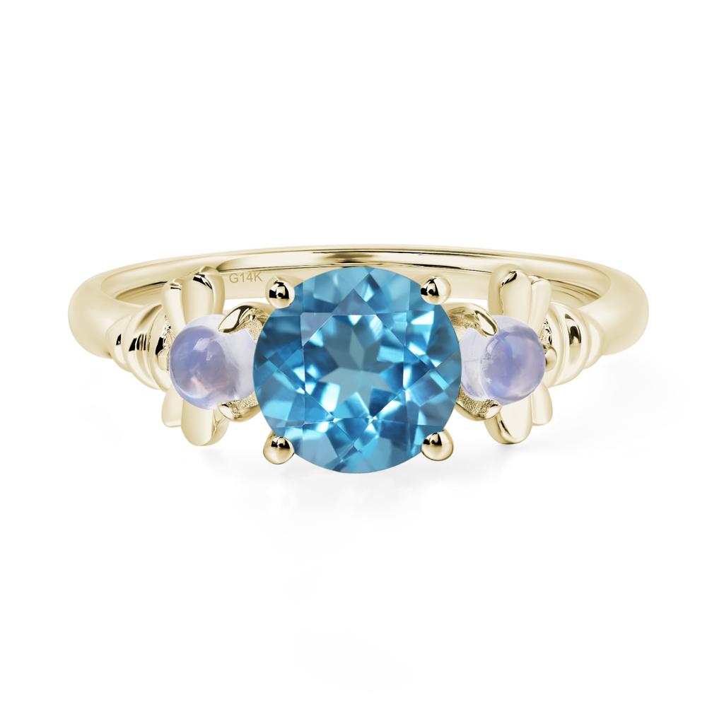 Moonstone and Swiss Blue Topaz Bee Ring - LUO Jewelry #metal_14k yellow gold