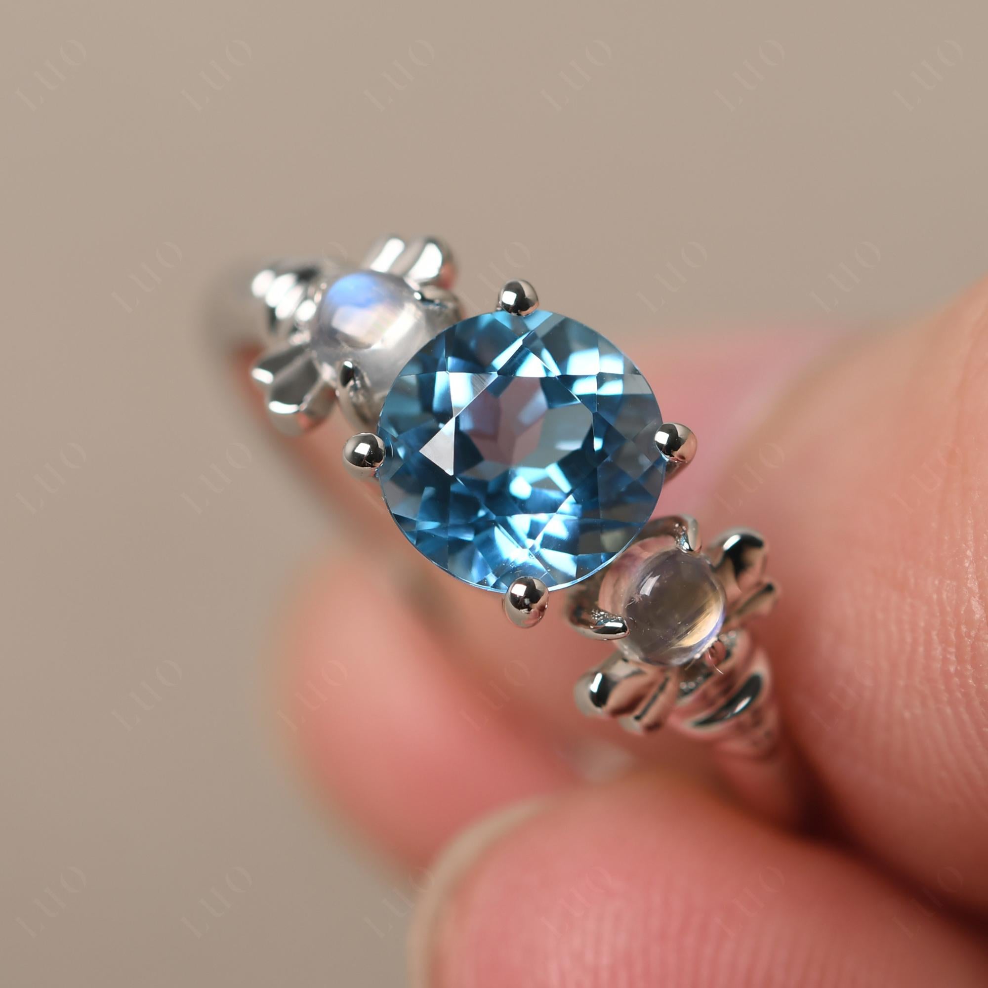 Moonstone and Swiss Blue Topaz Bee Ring - LUO Jewelry
