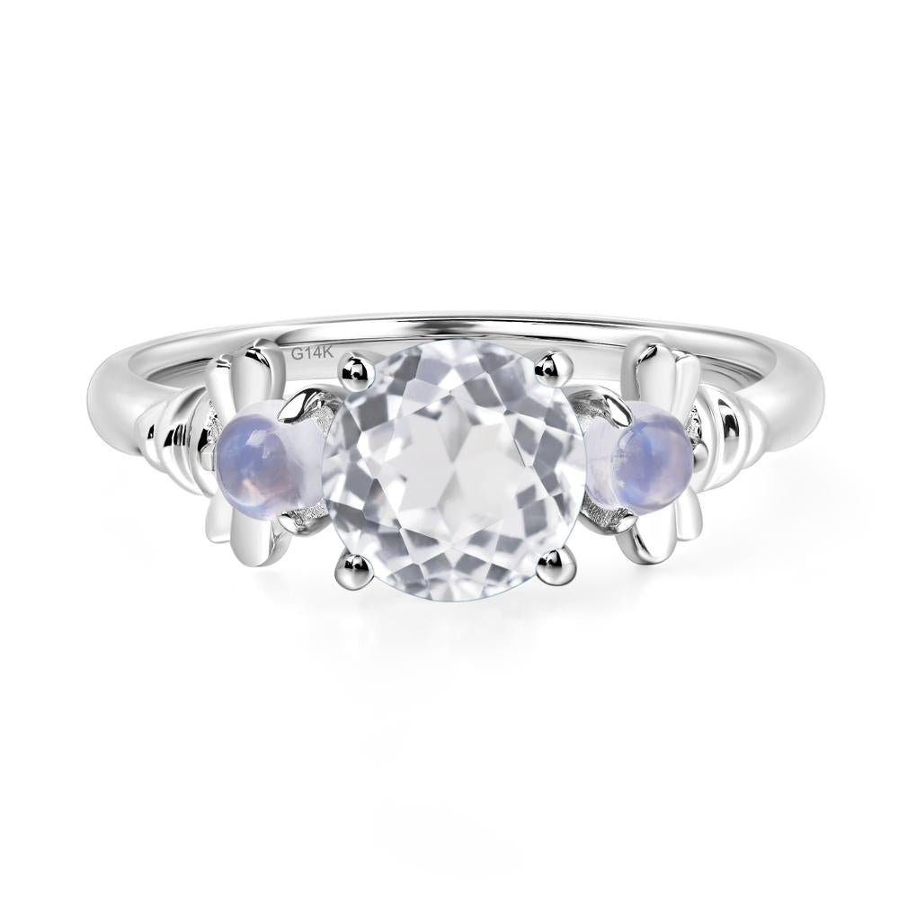 Moonstone and White Topaz Bee Ring - LUO Jewelry #metal_14k white gold