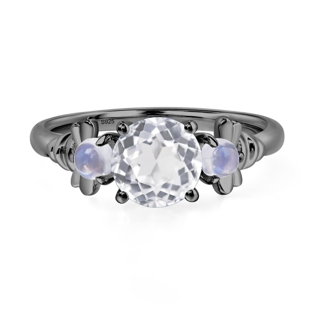 Moonstone and White Topaz Bee Ring - LUO Jewelry #metal_black finish sterling silver