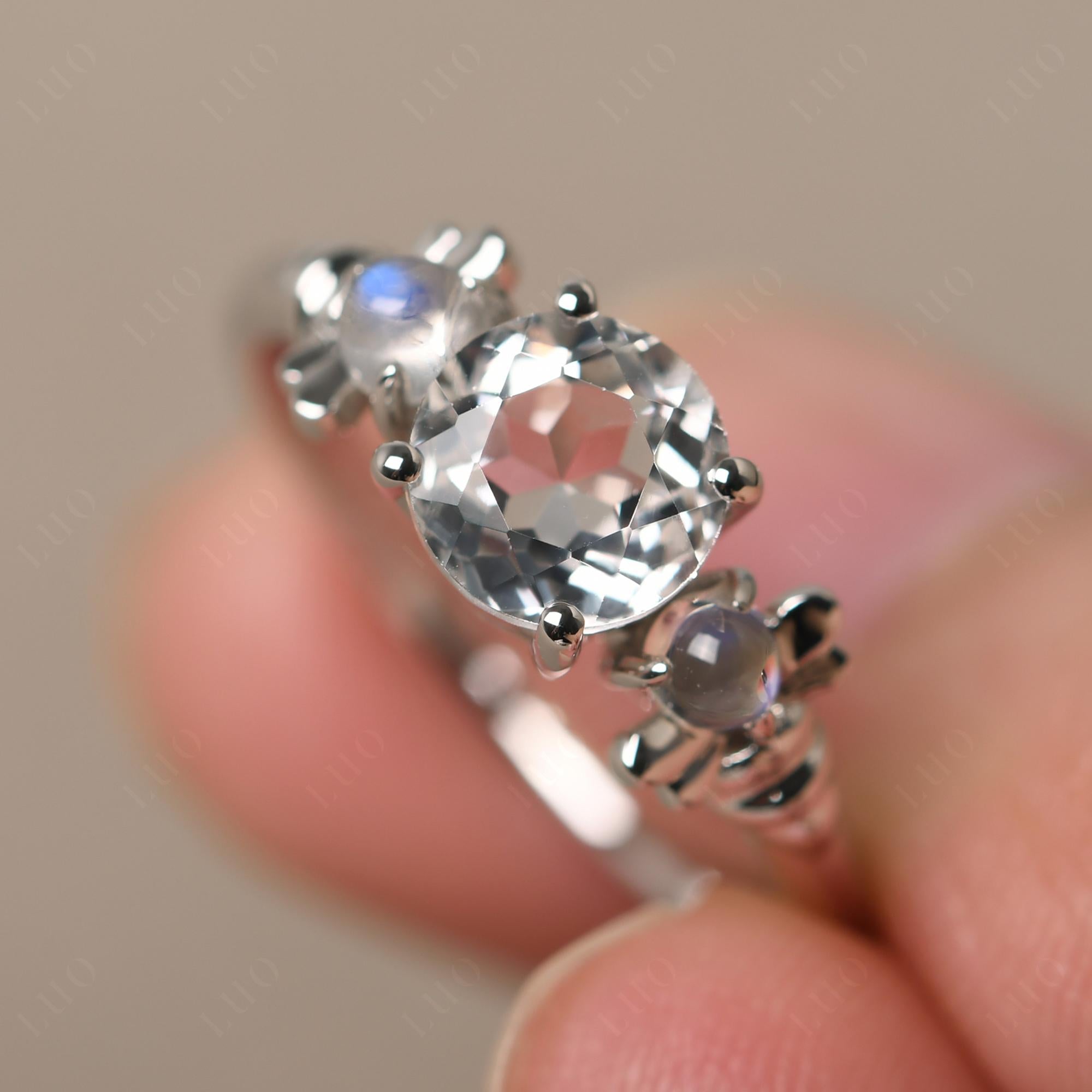 Moonstone and White Topaz Bee Ring - LUO Jewelry