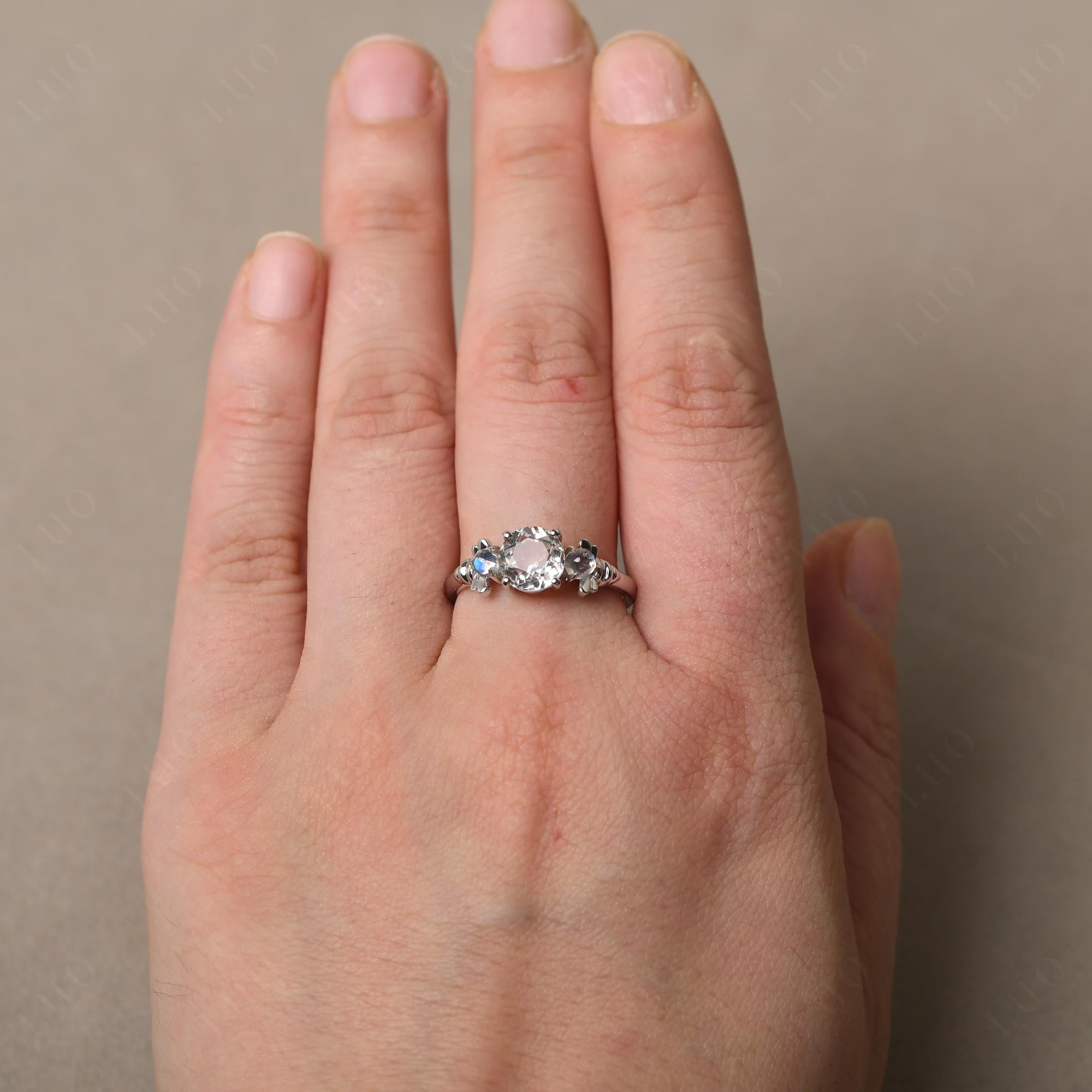 Moonstone and White Topaz Bee Ring - LUO Jewelry