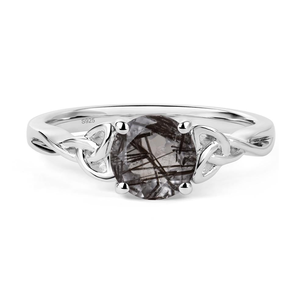 Round Cut Black Rutilated Quartz Celtic Ring - LUO Jewelry #metal_sterling silver