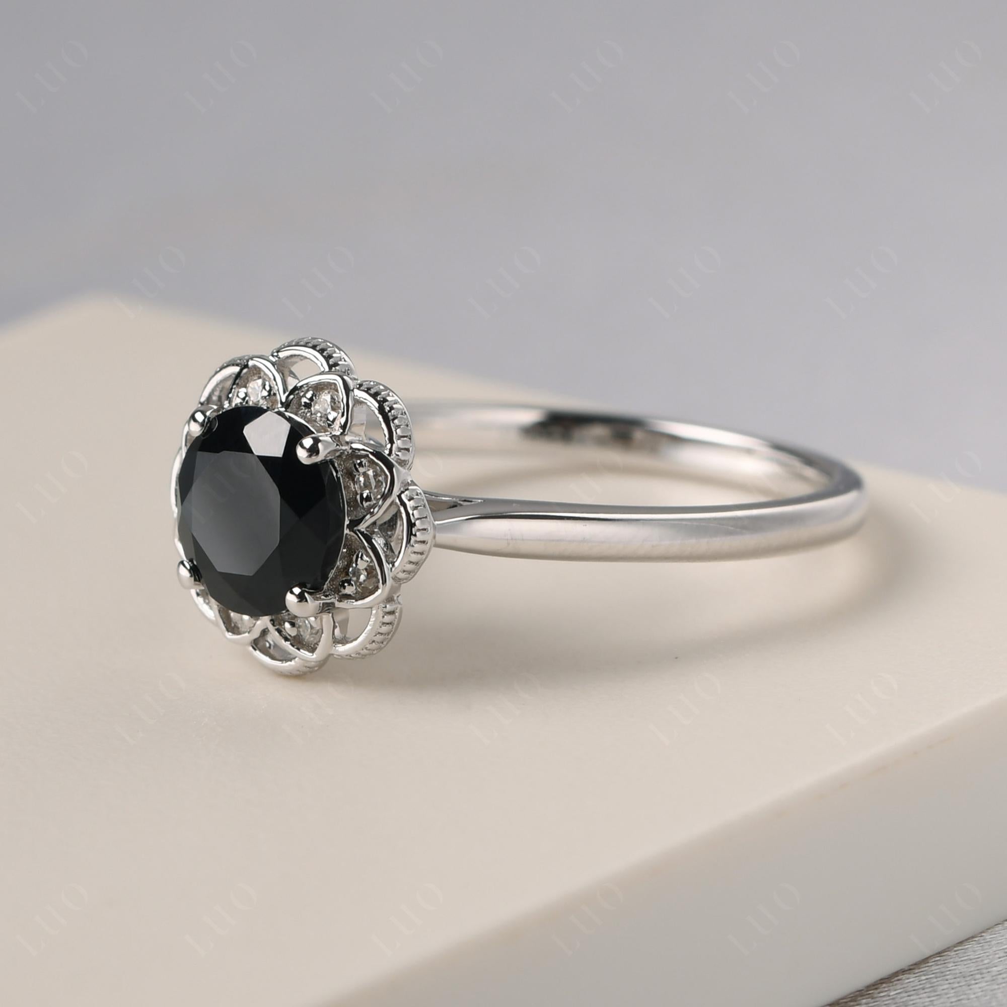 Black Stone Vintage Inspired Filigree Ring - LUO Jewelry