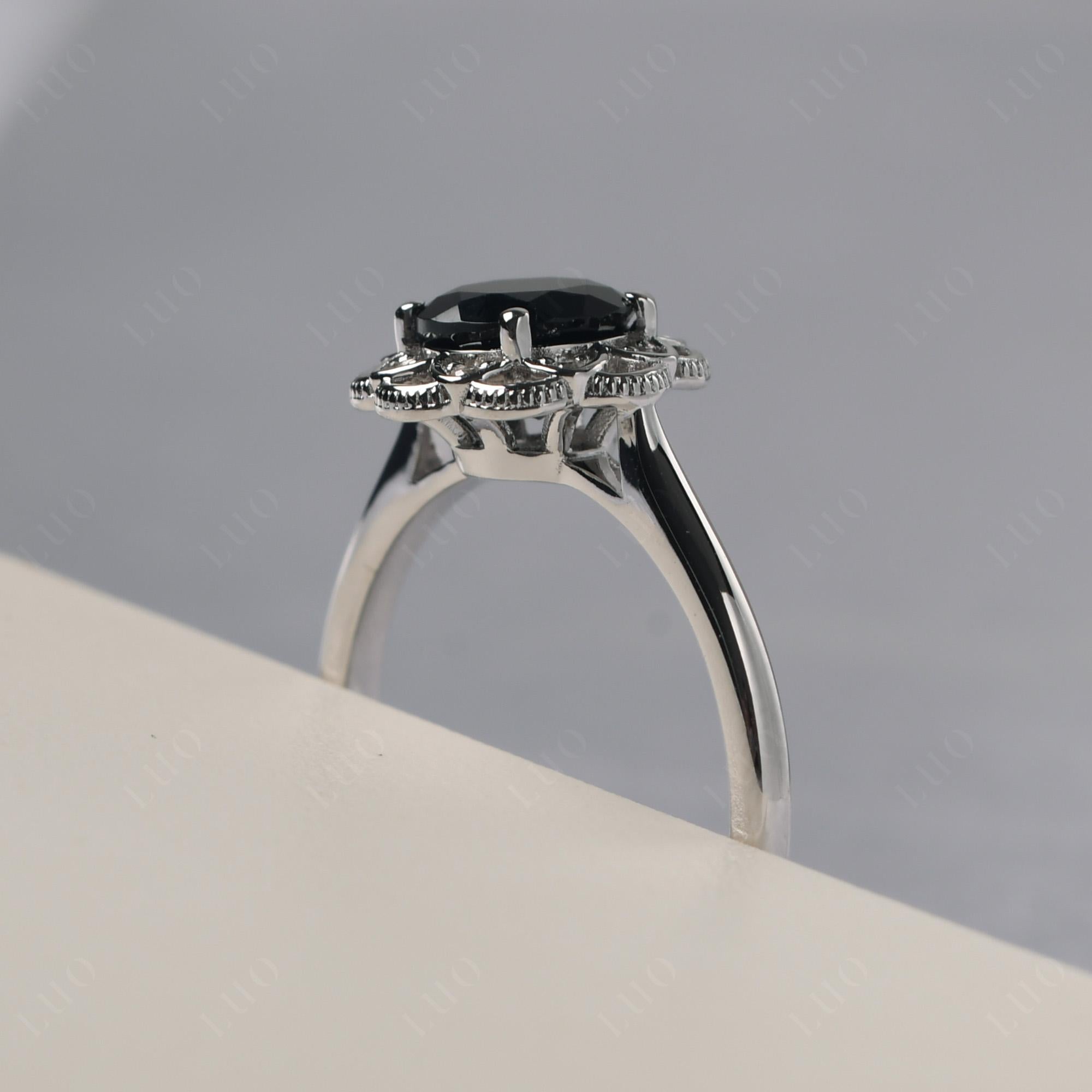 Black Stone Vintage Inspired Filigree Ring - LUO Jewelry