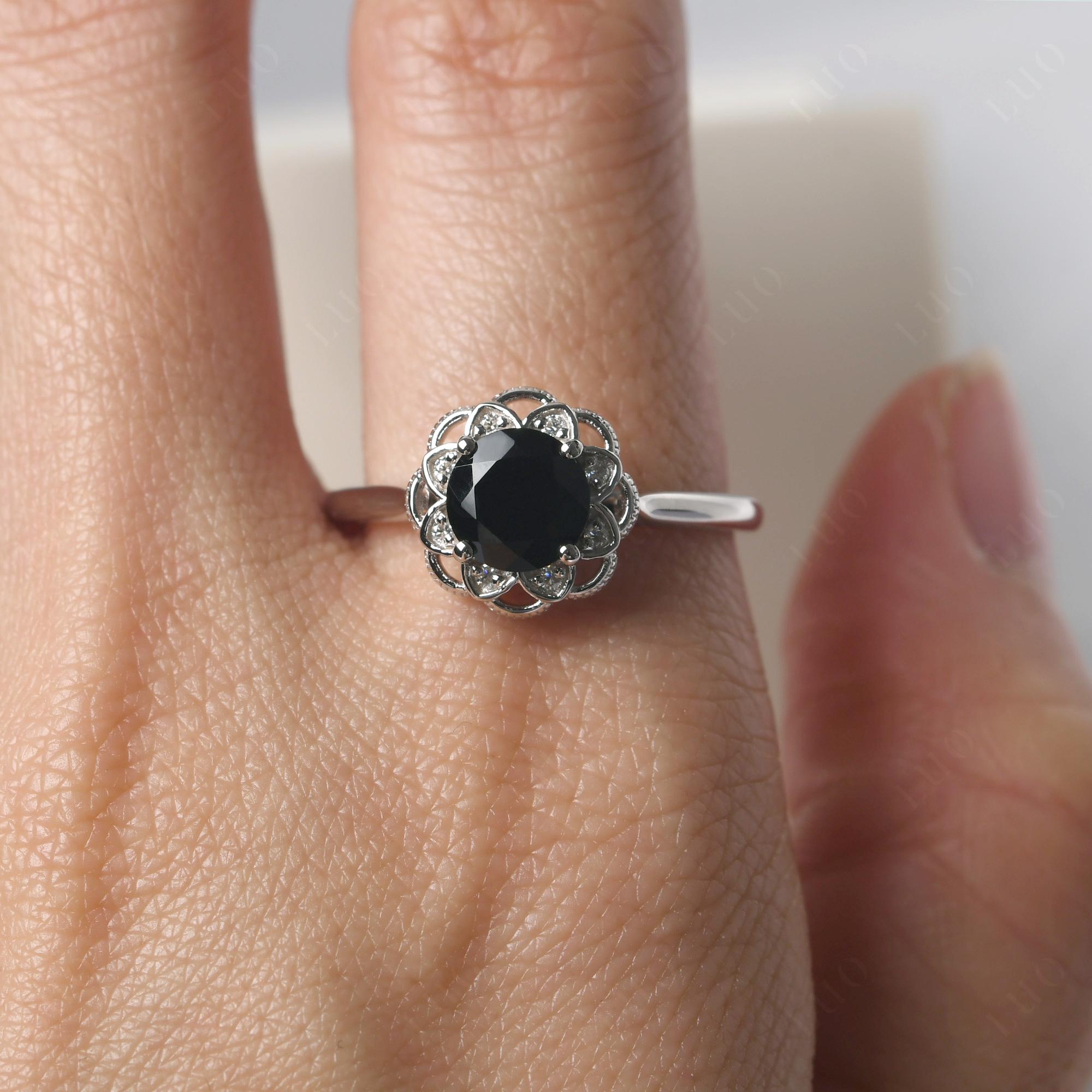 Black Stone Vintage Inspired Filigree Ring - LUO Jewelry