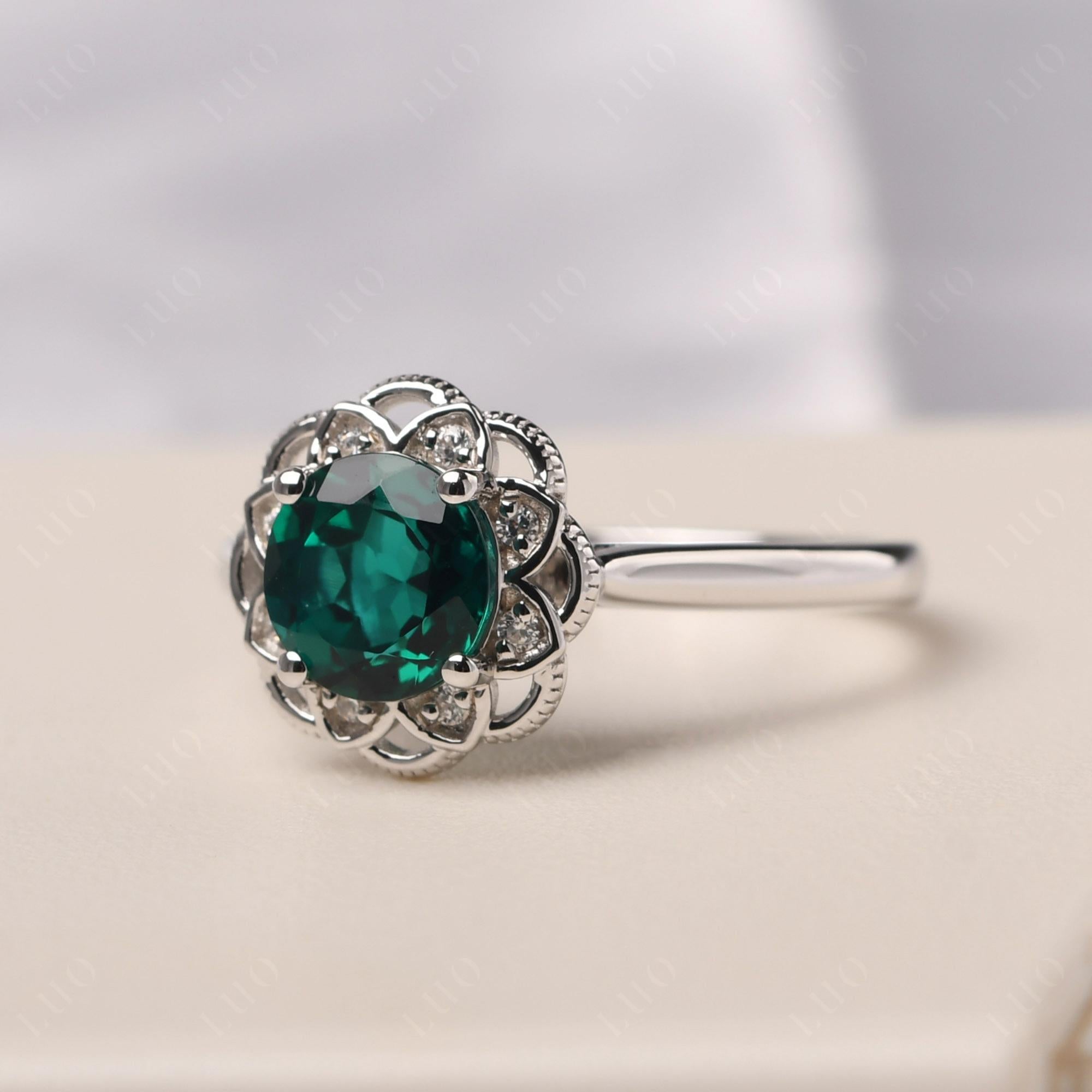 Emerald Vintage Inspired Filigree Ring - LUO Jewelry