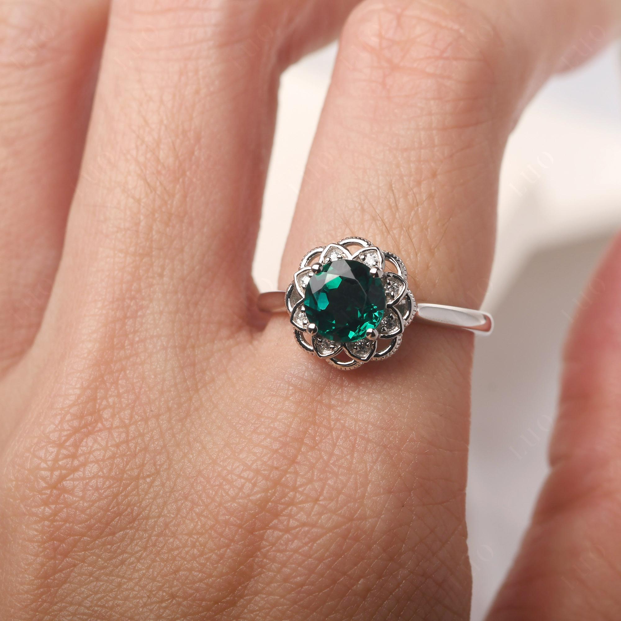 Emerald Vintage Inspired Filigree Ring - LUO Jewelry