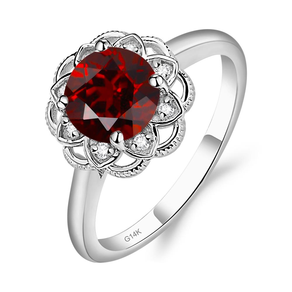 Garnet Vintage Inspired Filigree Ring - LUO Jewelry #metal_14k white gold