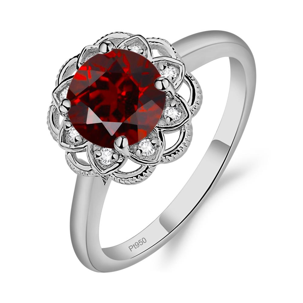 Garnet Vintage Inspired Filigree Ring - LUO Jewelry #metal_platinum