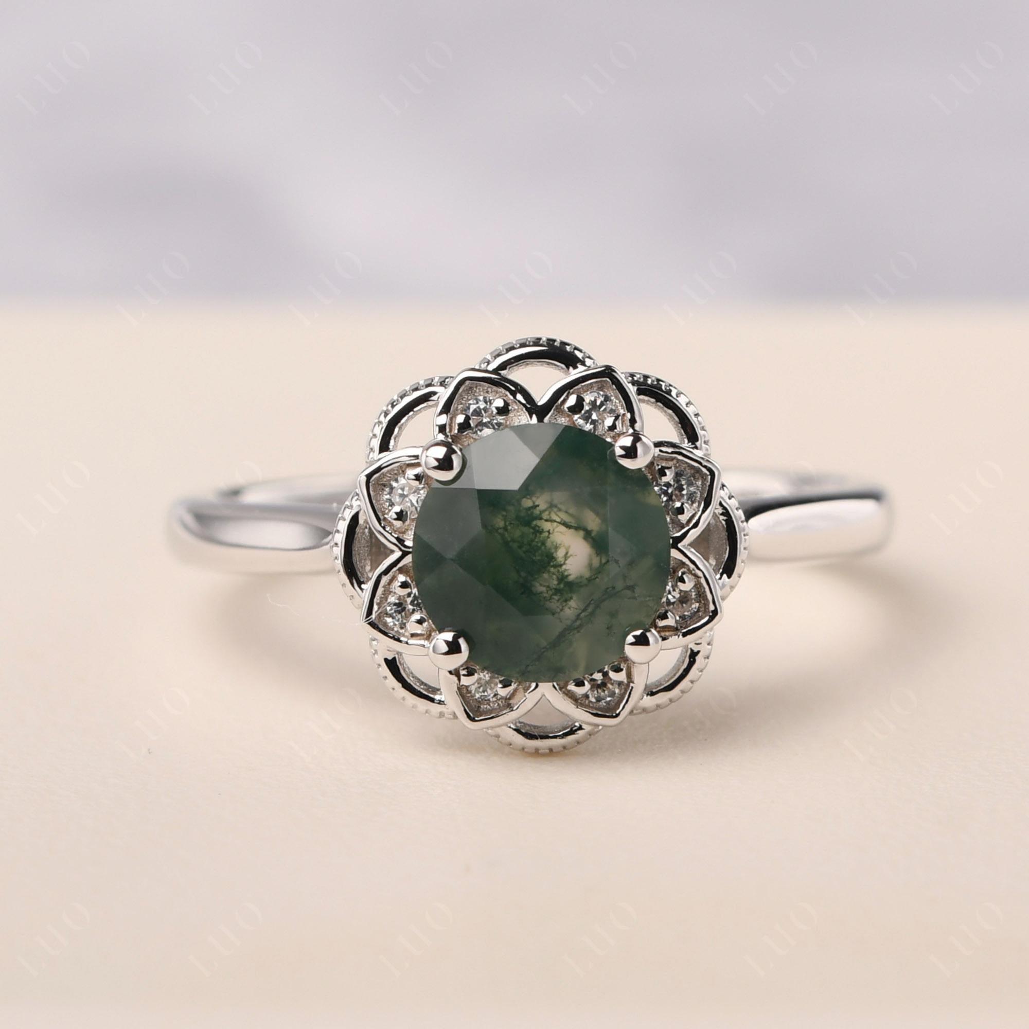 Moss Agate Vintage Inspired Filigree Ring - LUO Jewelry