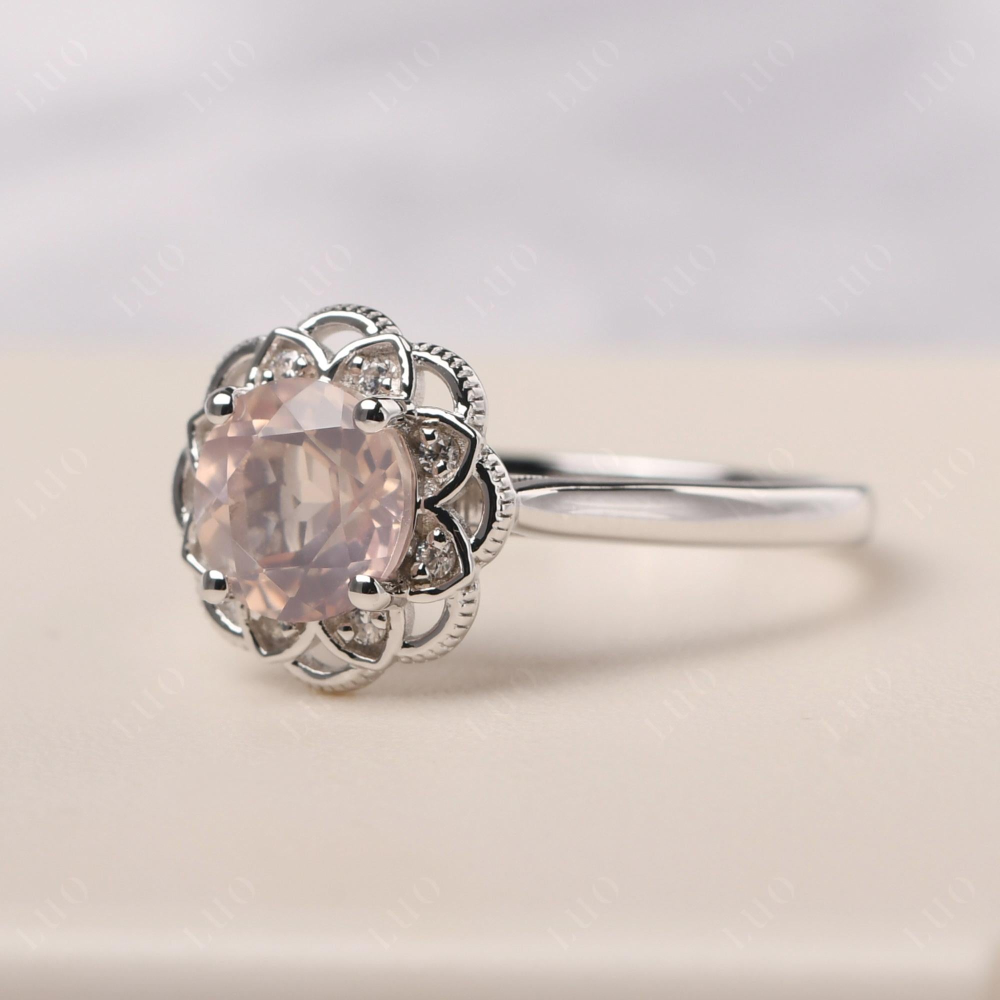 Rose Quartz Vintage Inspired Filigree Ring - LUO Jewelry