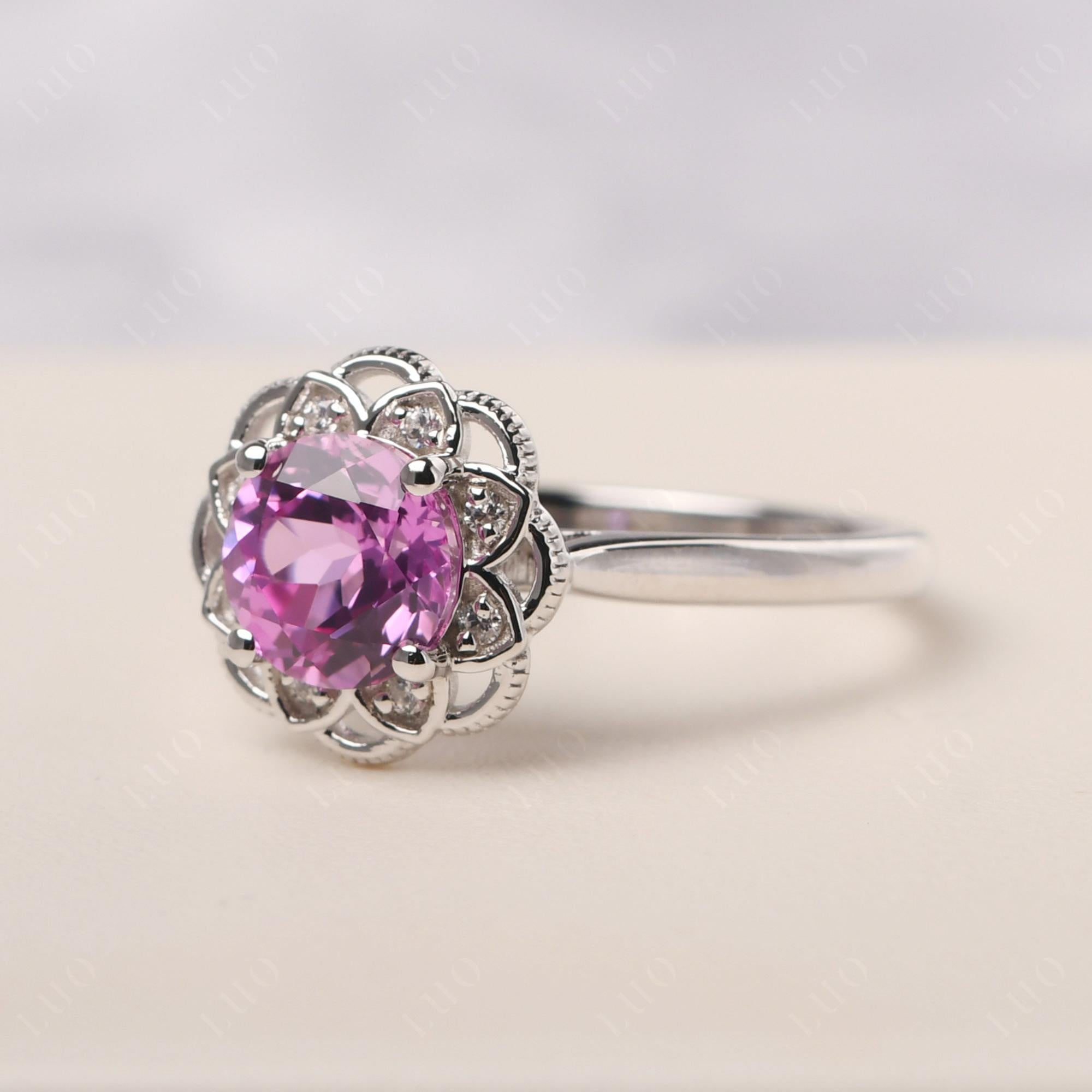 Pink Sapphire Vintage Inspired Filigree Ring - LUO Jewelry