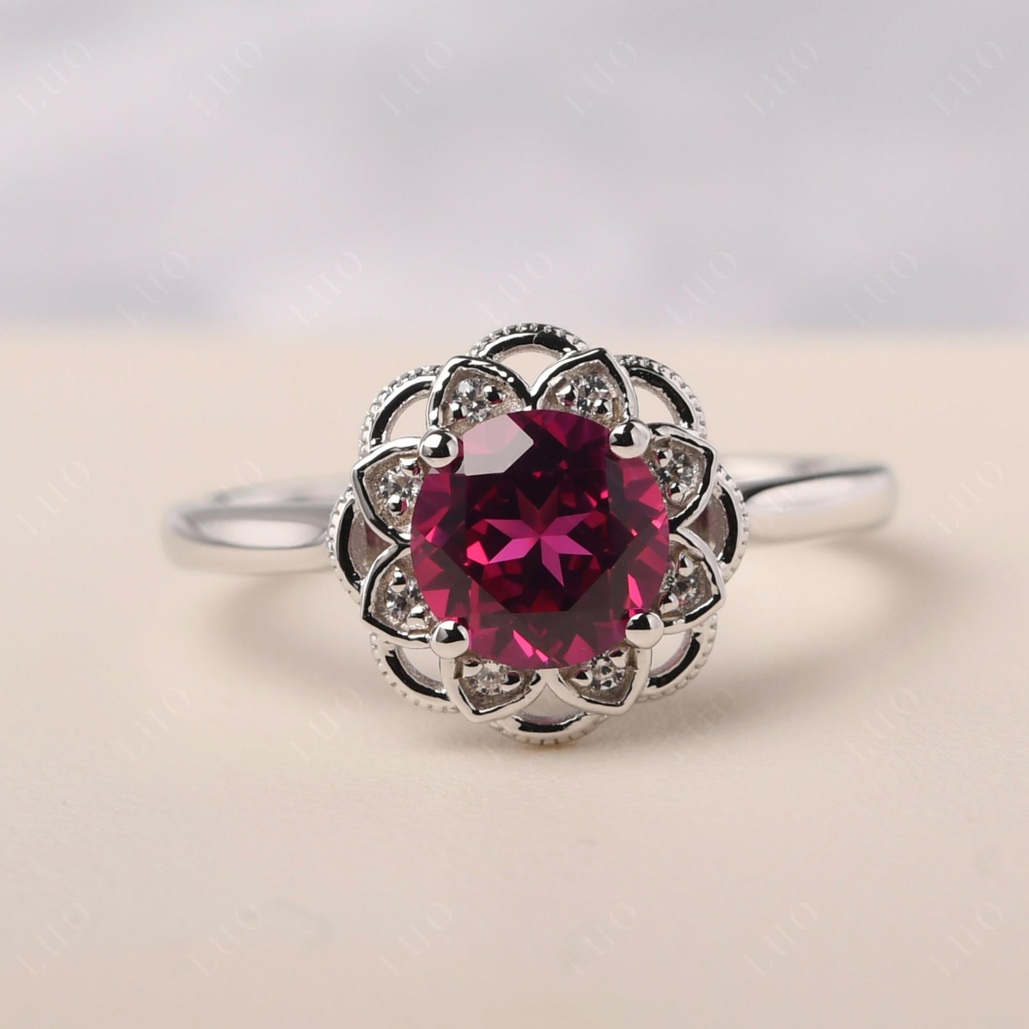 Ruby Vintage Inspired Filigree Ring - LUO Jewelry