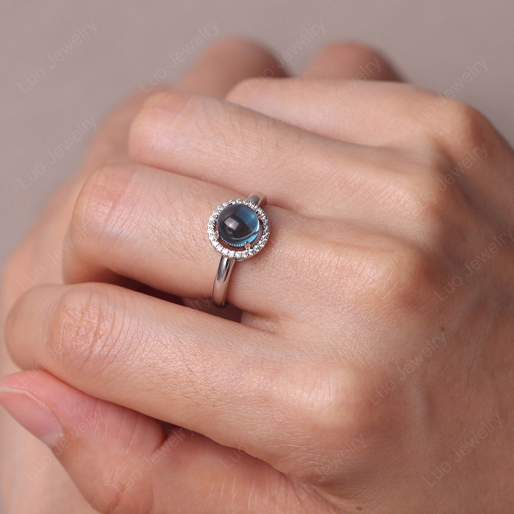 London Blue Topaz Cabochon Halo Ring