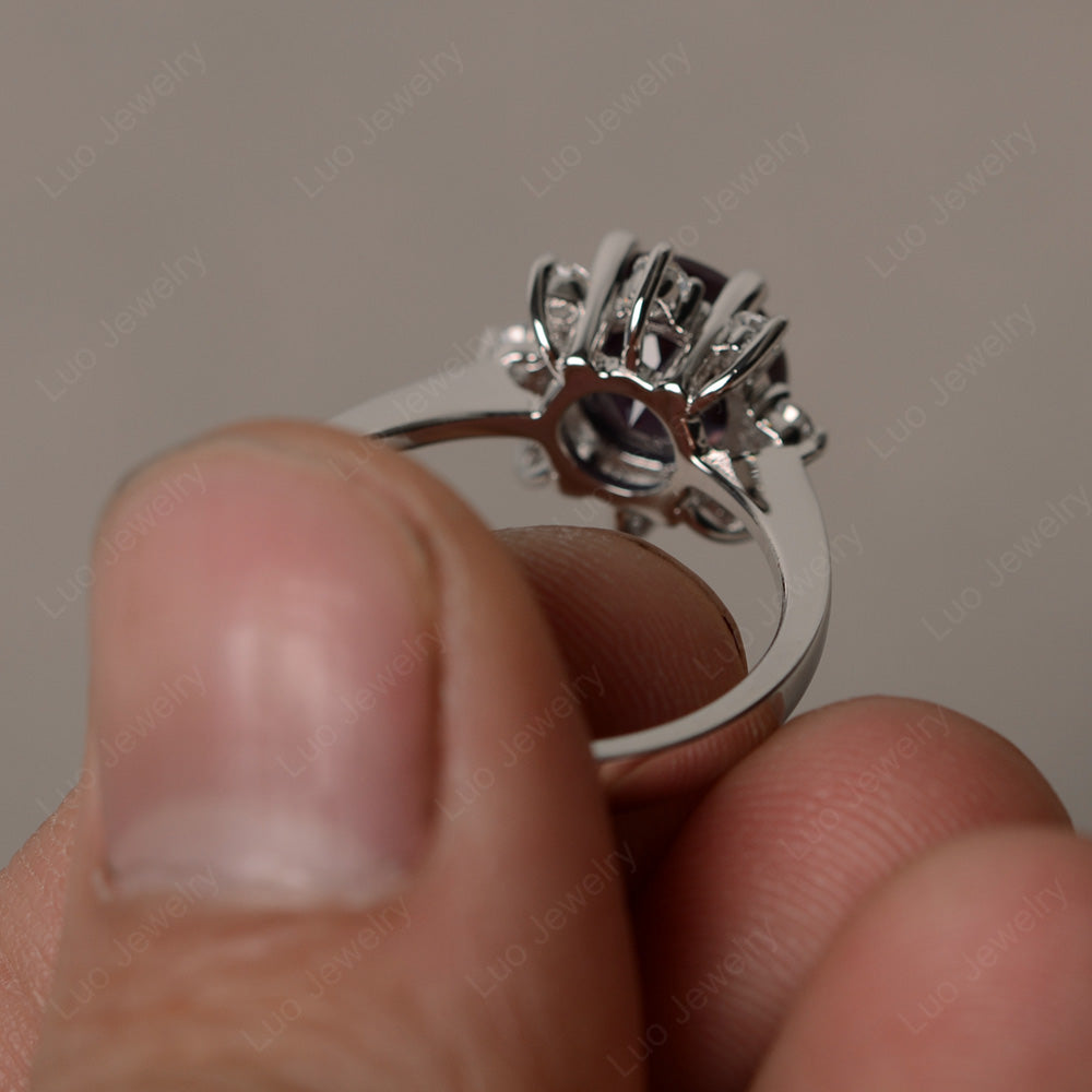 Brilliant Cut Alexandrite Halo Engagement Ring - LUO Jewelry