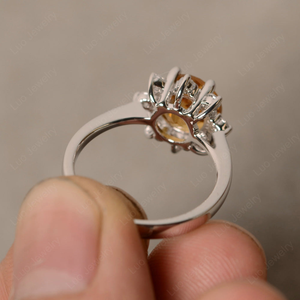 Brilliant Cut Citrine Halo Engagement Ring - LUO Jewelry