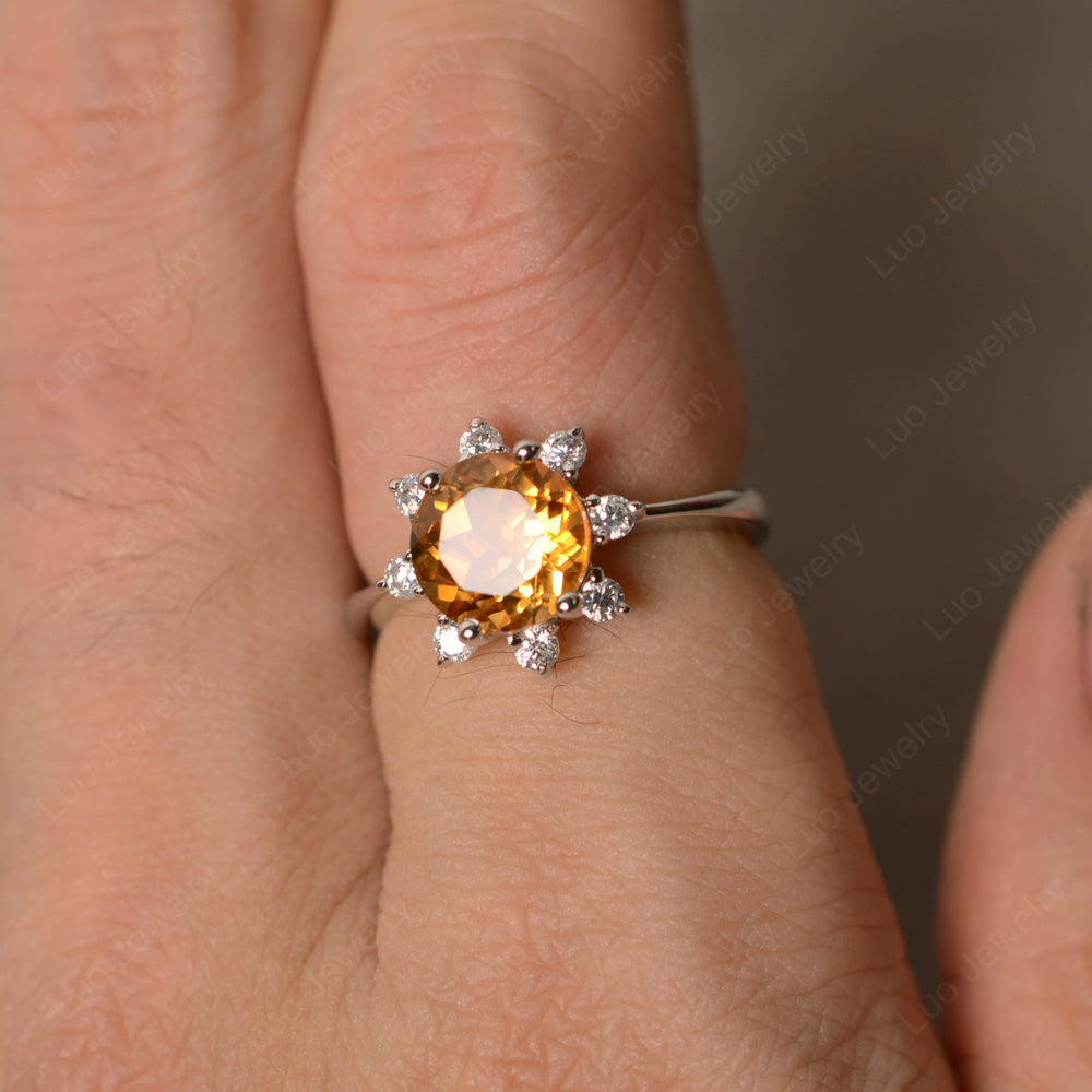 Brilliant Cut Citrine Halo Engagement Ring - LUO Jewelry