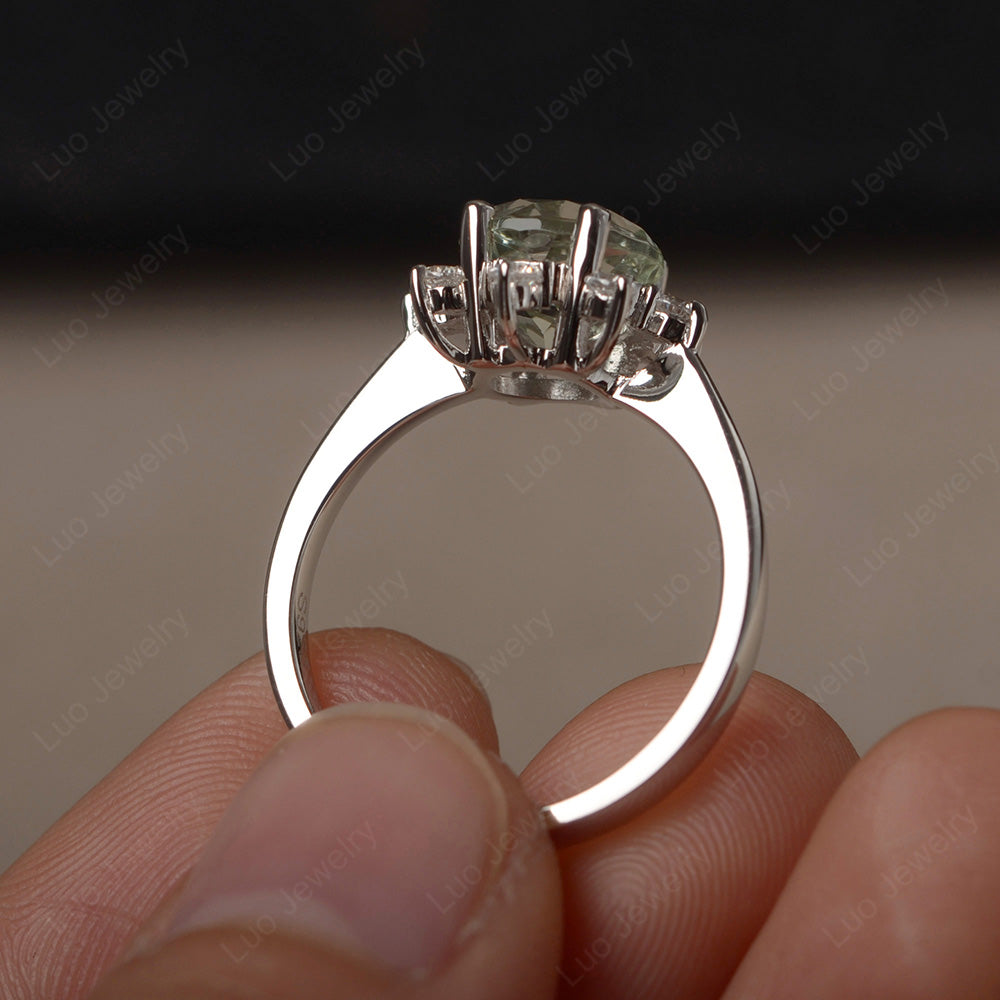 Brilliant Cut Green Amethyst Halo Engagement Ring - LUO Jewelry