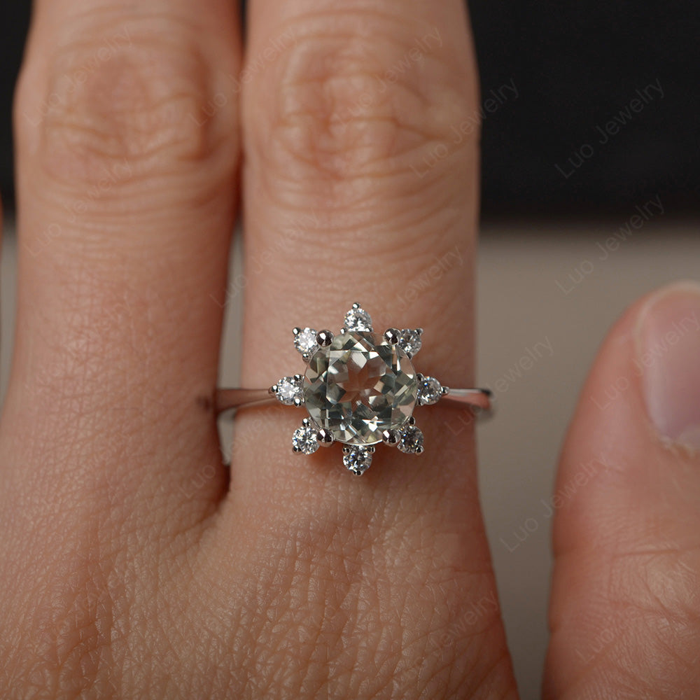 Brilliant Cut Green Amethyst Halo Engagement Ring - LUO Jewelry