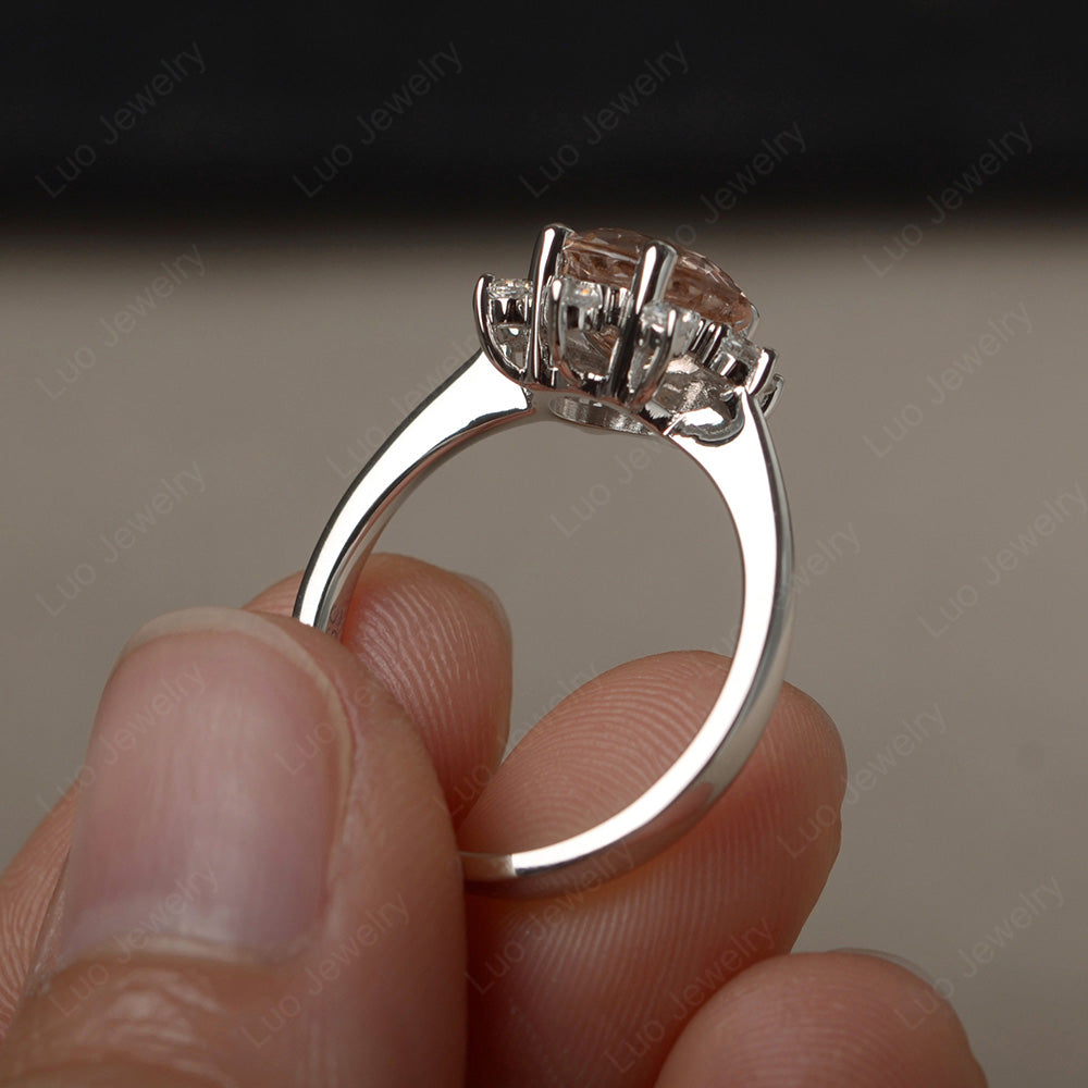 Brilliant Cut Morganite Halo Engagement Ring - LUO Jewelry