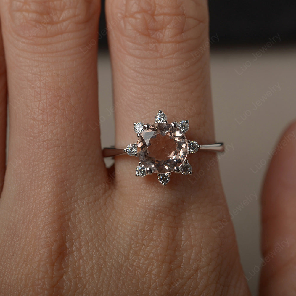 Brilliant Cut Morganite Halo Engagement Ring - LUO Jewelry