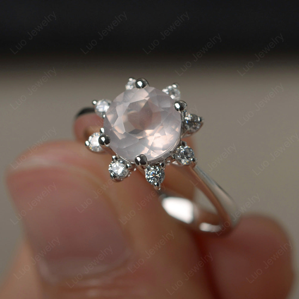 Brilliant Cut Rose Quartz Halo Engagement Ring - LUO Jewelry