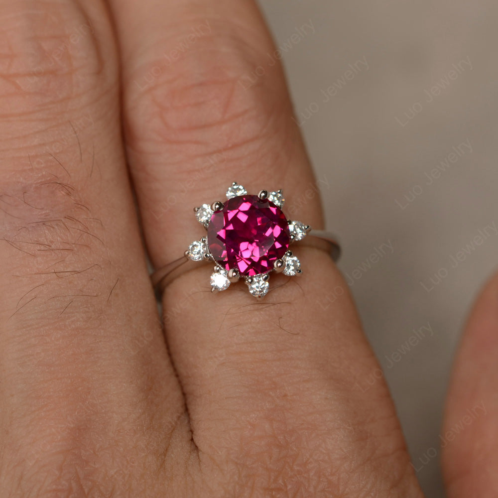 Brilliant Cut Ruby Halo Engagement Ring - LUO Jewelry