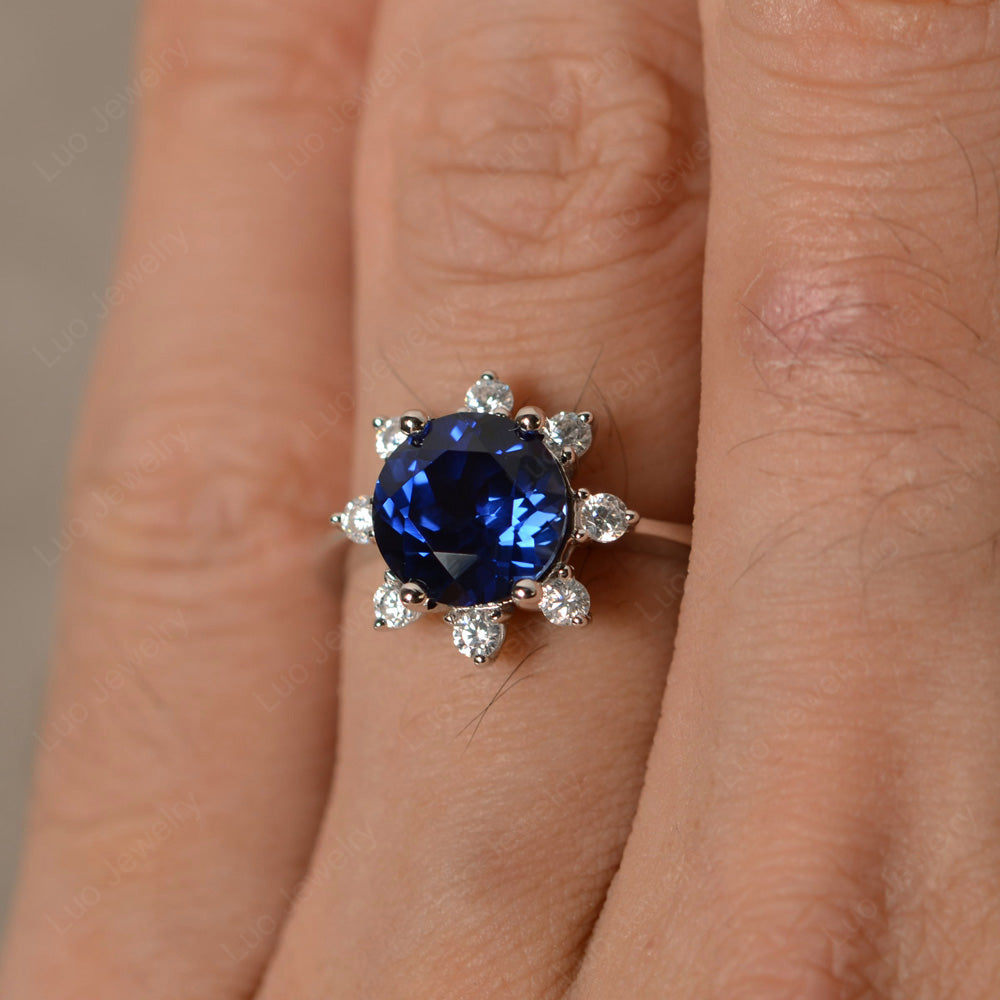 Brilliant Cut Lab Sapphire Halo Engagement Ring - LUO Jewelry