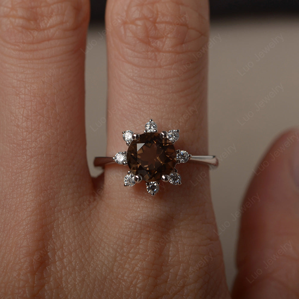 Brilliant Cut Smoky Quartz Halo Engagement Ring - LUO Jewelry