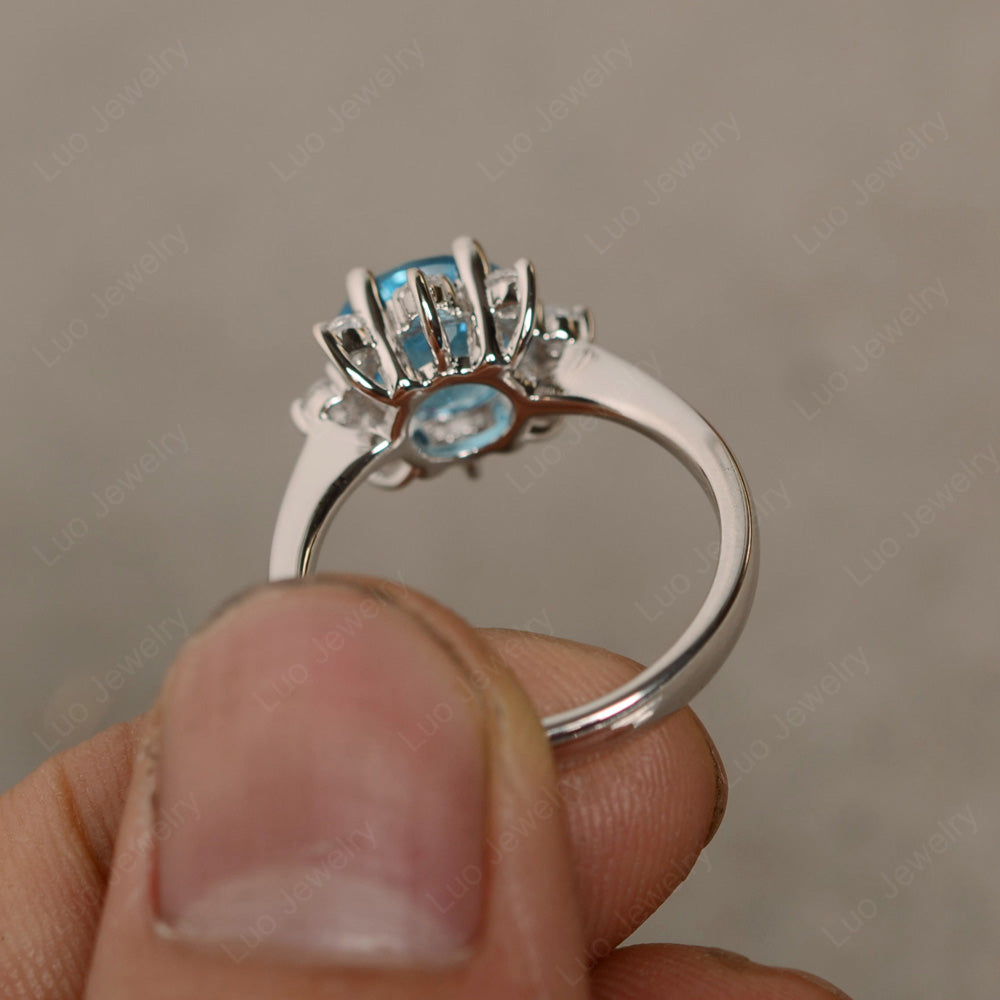 Brilliant Cut Swiss Blue Topaz Halo Engagement Ring - LUO Jewelry