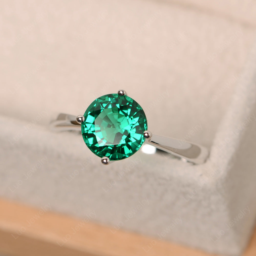 Round Cut Kite Set Lab Emerald Solitaire Ring - LUO Jewelry