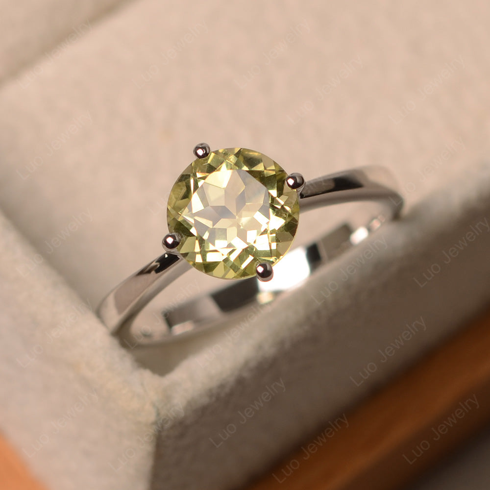 Round Cut Kite Set Lemon Quartz Solitaire Ring - LUO Jewelry