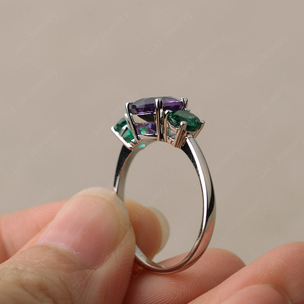 3 Stone Ring Amethyst Engagement Ring - LUO Jewelry