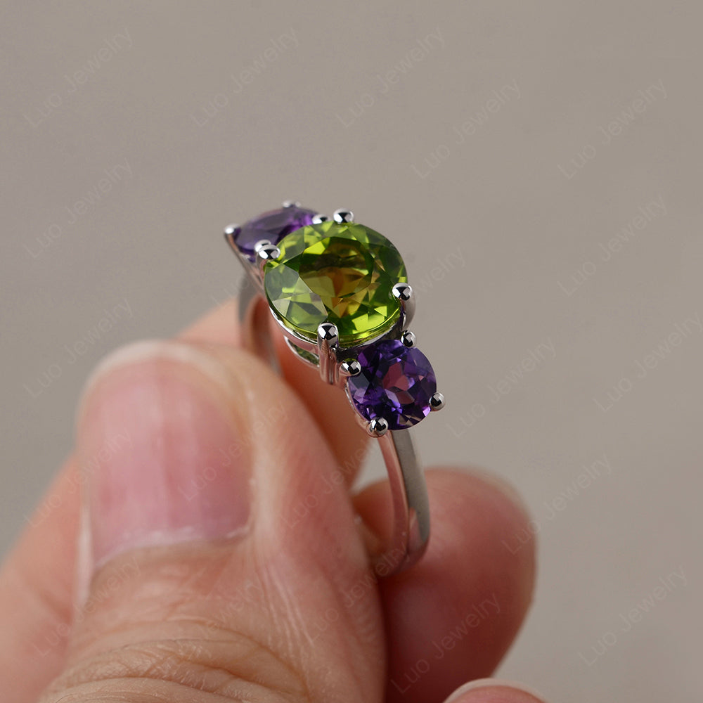 3 Stone Ring Peridot Engagement Ring - LUO Jewelry