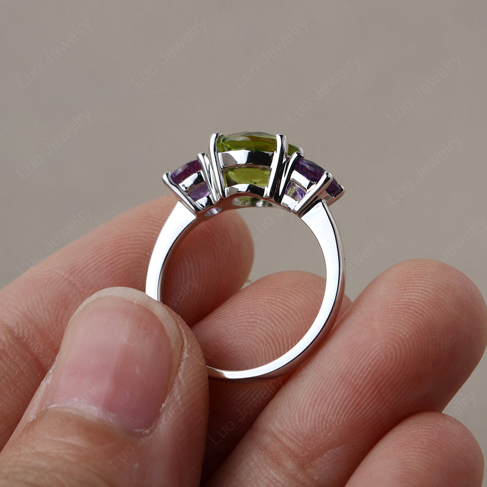 3 Stone Ring Peridot Engagement Ring - LUO Jewelry