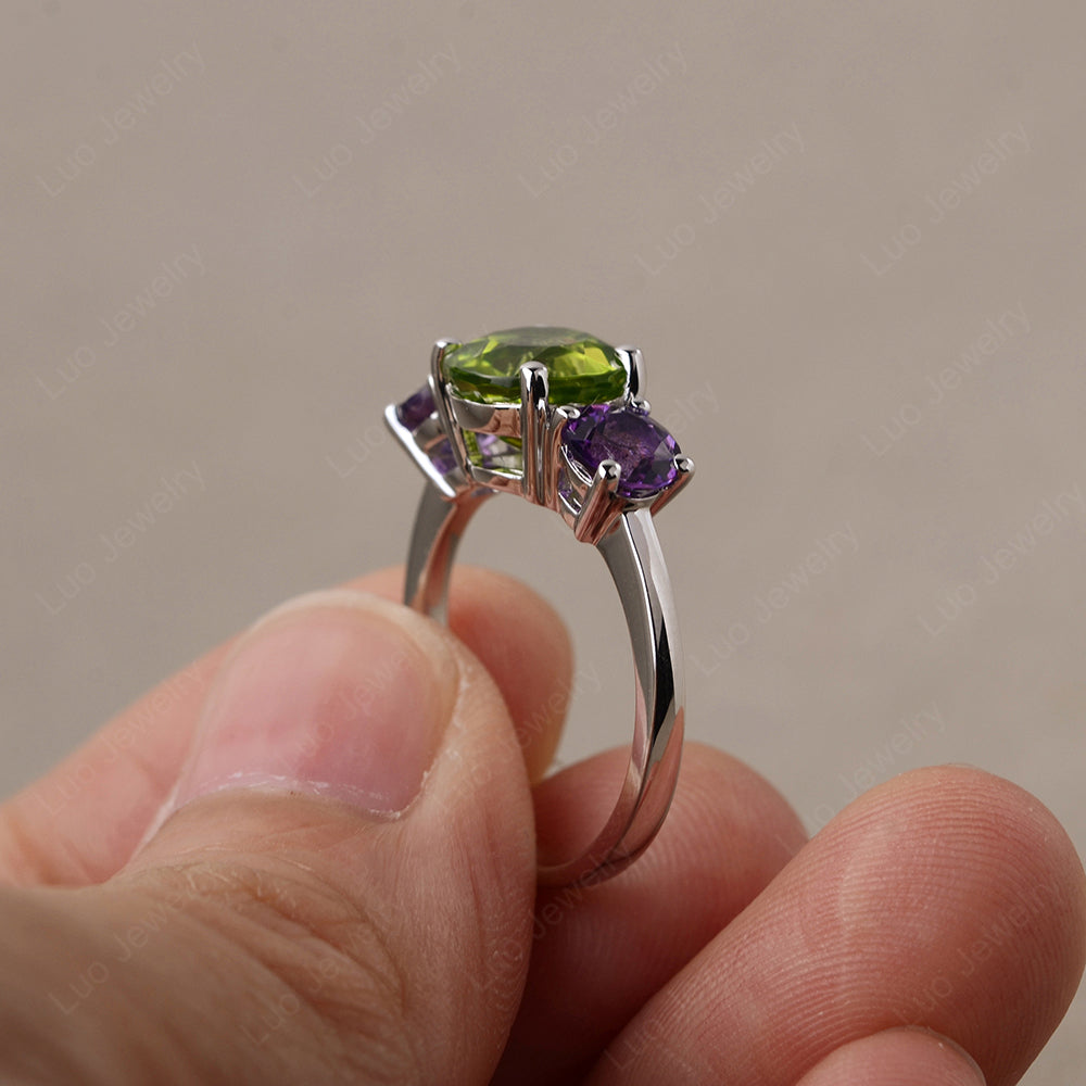 3 Stone Ring Peridot Engagement Ring - LUO Jewelry