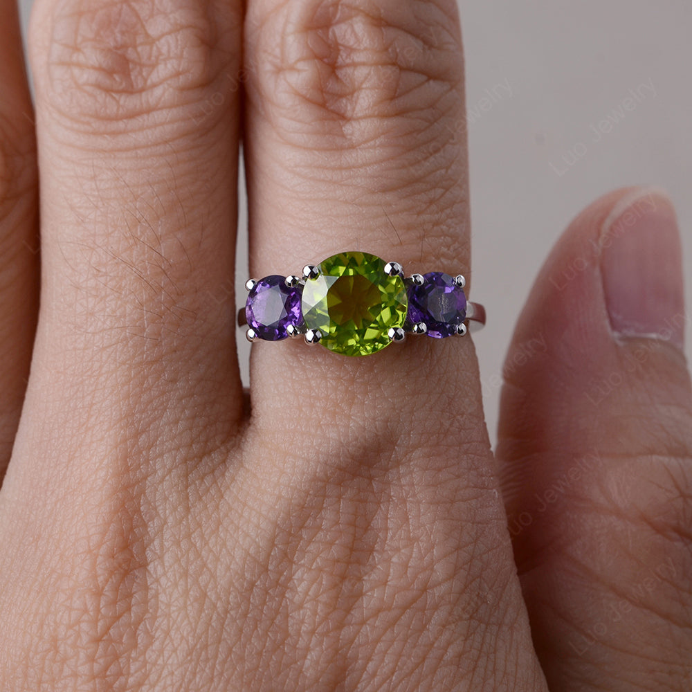 3 Stone Ring Peridot Engagement Ring - LUO Jewelry