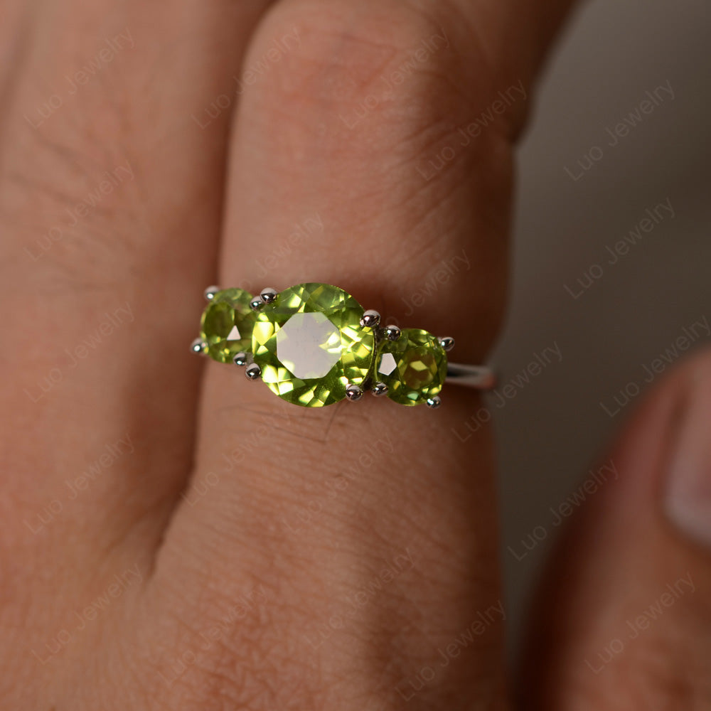 3 Stone Ring Peridot Engagement Ring - LUO Jewelry
