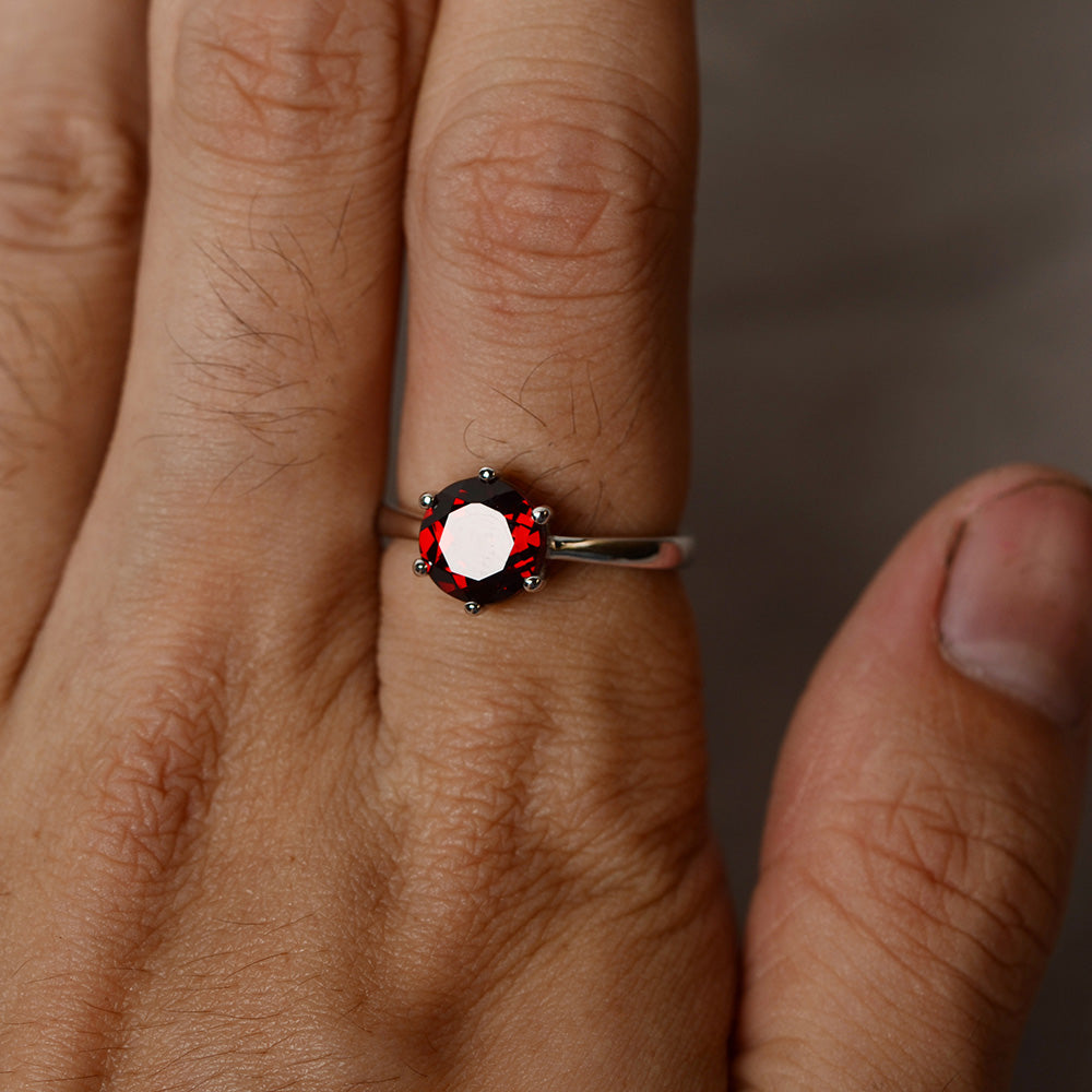Six Prong Garnet Solitaire Ring For Women - LUO Jewelry