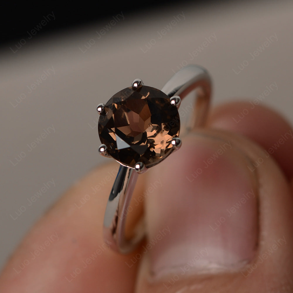 Six Prong Smoky Quartz Solitaire Ring For Women - LUO Jewelry