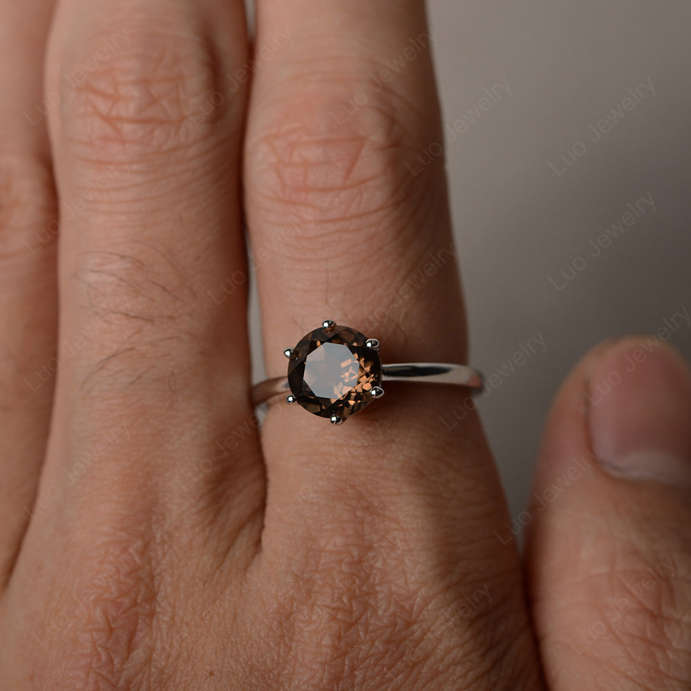 Six Prong Smoky Quartz Solitaire Ring For Women - LUO Jewelry