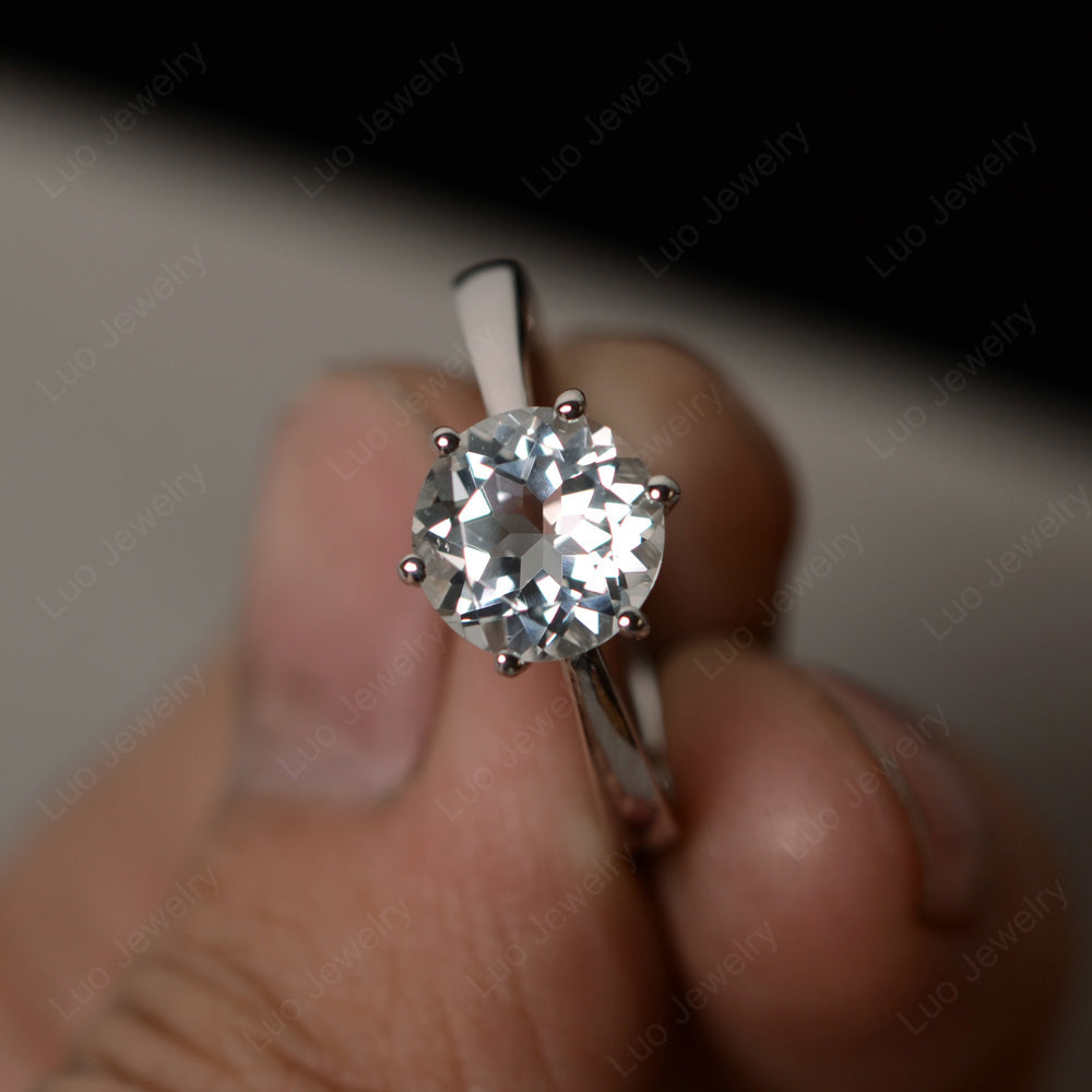 Six Prong White Topaz Solitaire Ring For Women - LUO Jewelry