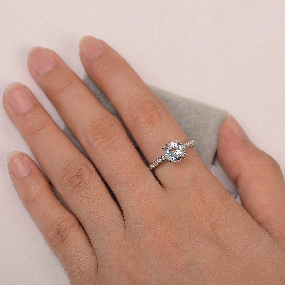 Round Cut Aquamarine Ring Yellow Gold - LUO Jewelry