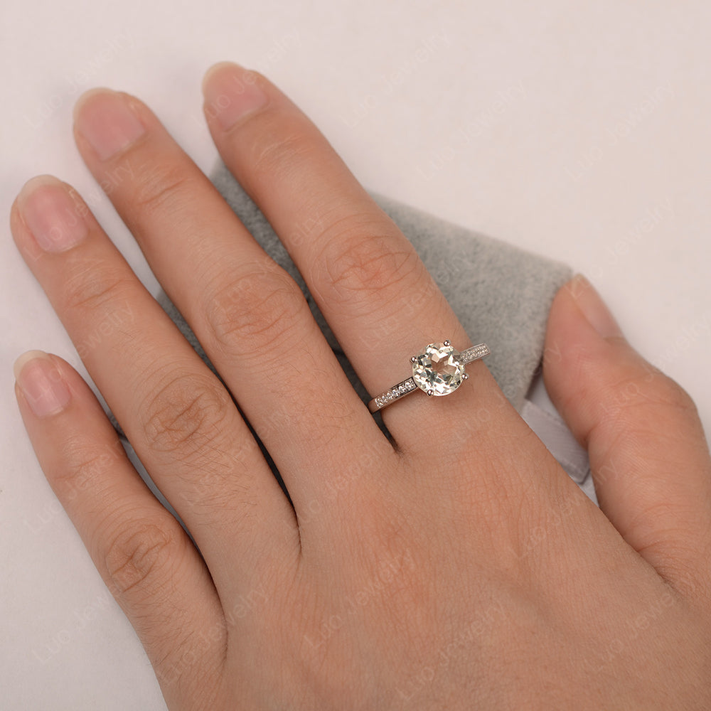 Round Cut Green Amethyst Ring Yellow Gold - LUO Jewelry