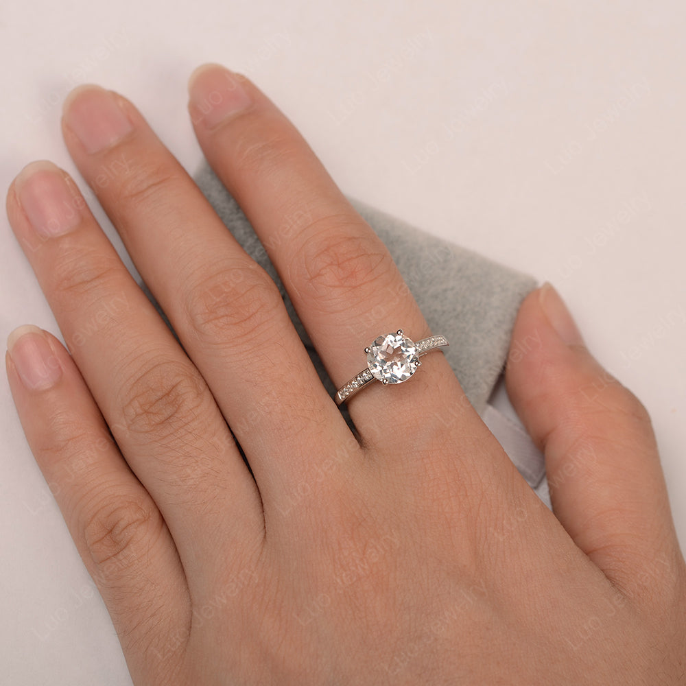 Round Cut White Topaz Ring Yellow Gold - LUO Jewelry