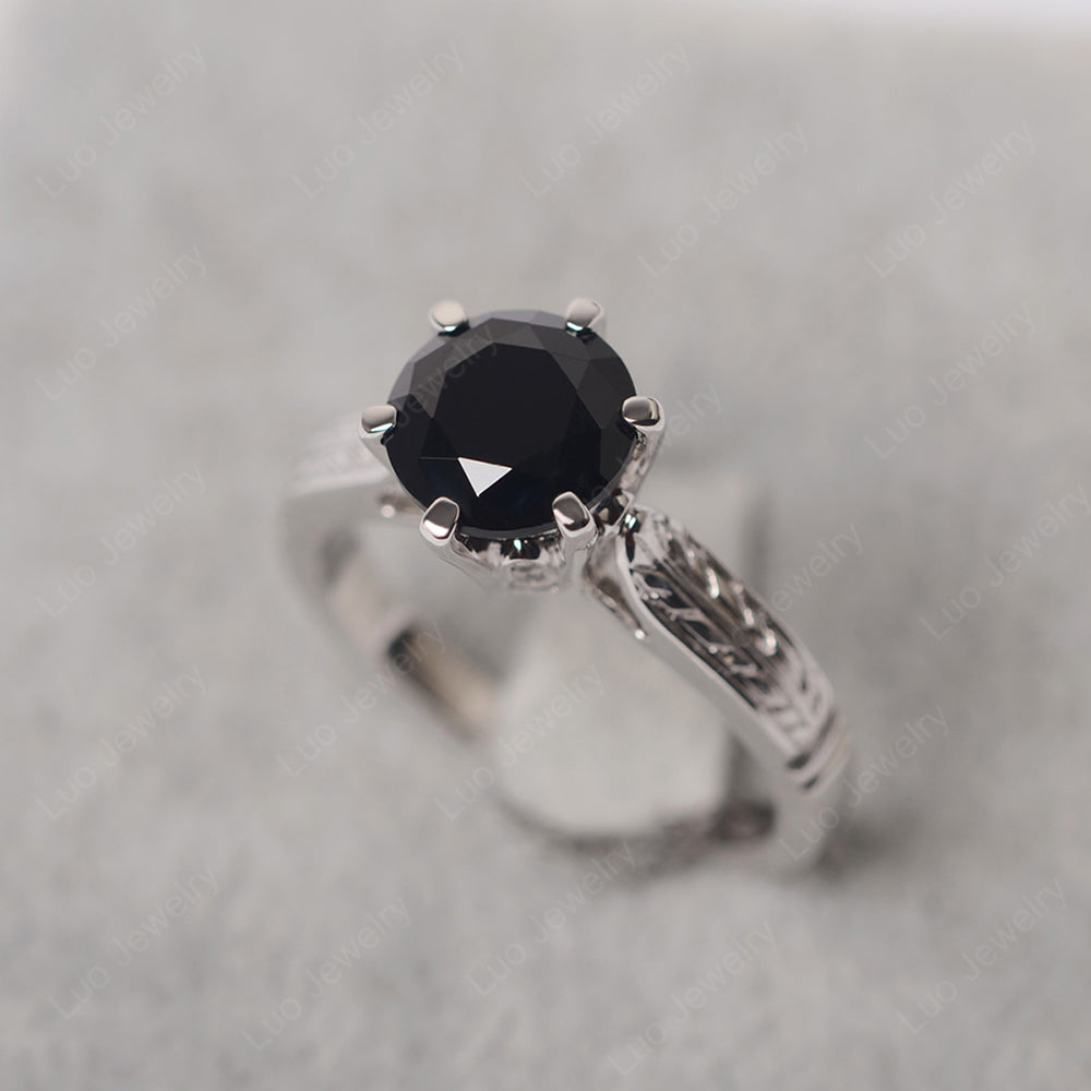 Vintage Black Stone Cathedral Engagement Ring - LUO Jewelry