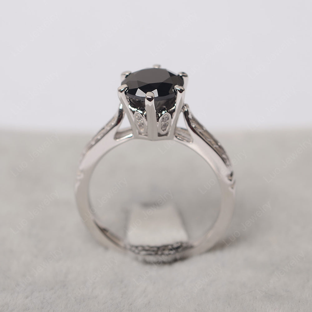 Vintage Black Stone Cathedral Engagement Ring - LUO Jewelry
